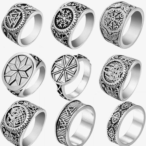 Eslavo Kolovrat símbolo nórdico Valknut brújula amuleto Viking anillo para los hombres y las mujeres Wicca brujería ► Foto 1/6