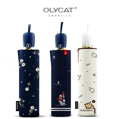 OLYCAT-Paraguas de lluvia automático para mujer, sombrilla plegable con estampado de dibujos animados, a prueba de viento, Anti UV, 5 estilos ► Foto 1/6