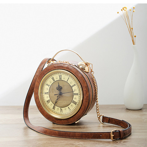 Bolso de hombro Vintage con alarma Real para mujer, bolsa de mano informal con cadena de alta calidad, bandolera Circular ► Foto 1/6