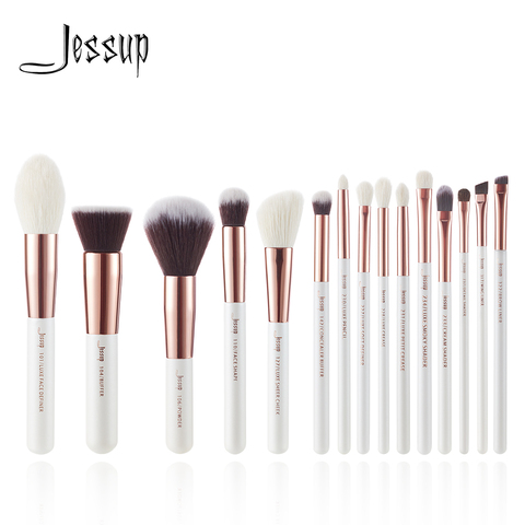 Pinceles Jessup perla blanca/oro rosa brochas de maquillaje profesional conjunto de brochas de maquillaje brocha herramienta base polvo definidor delineador de sombras ► Foto 1/6