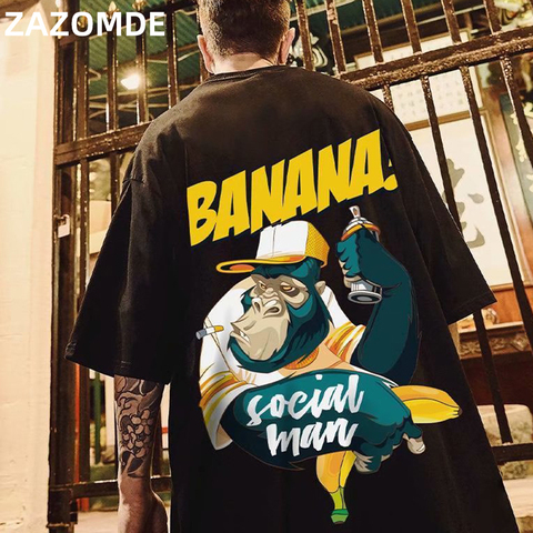 ZAZOMDE-Camiseta de algodón para hombre, Camiseta holgada de moda para hombre, dibujo de plátano, manga corta, cuello redondo ► Foto 1/6