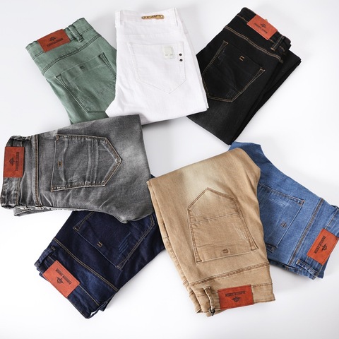 Nuevos jeans para hombres de moda 2016 de color entero, pantalones vaqueros ceñidos y elastizados, pantalones casuales para hombres, pantalones ajustados ► Foto 1/6