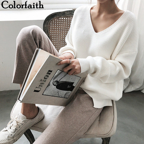 Colorfaith-Tops minimalistas con cuello en V para mujer, ropa de punto sexy, suéteres informales tejidos con dobladillo Irregular coreano SW8112, Otoño Invierno 2022 ► Foto 1/6