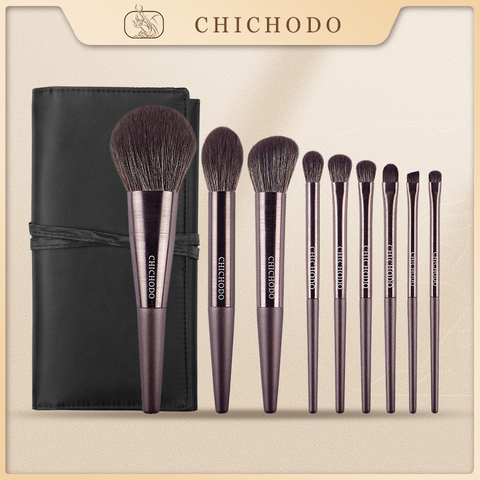 CHICHODO-Juego de brochas cosméticas violetas, 9 Uds., plumas de belleza de fibra de alta calidad, pelo sintético, herramienta cosmética para rostro y ojos ► Foto 1/6