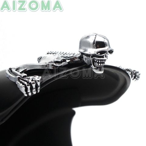 Figura decorativa cromada de motocicleta, esqueleto de calavera para Harley, Visor, Faro, manillar y guardabarros trasero/delantero curvo, ornamento ► Foto 1/6