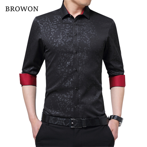 BROWON-camisa Social para hombre, camisa de manga larga de talla grande, sin flor, de negocios, importada, china, novedad ► Foto 1/6