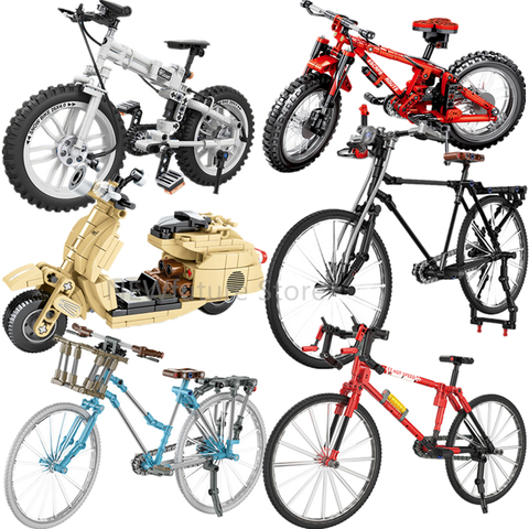 Series-Bicicleta de Montaña Retro plegable, inflador, supercoche, carreras, deportes, bloques de construcción, juegos de bloques, Kits de modelo, novedad ► Foto 1/6