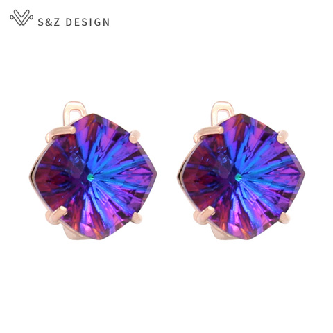 S & Z-pendientes colgantes de cristal cuadrado para mujer, diseño coreano elegante, aretes de oro rosa para mujer, joyería de boda de lujo 2022 ► Foto 1/6