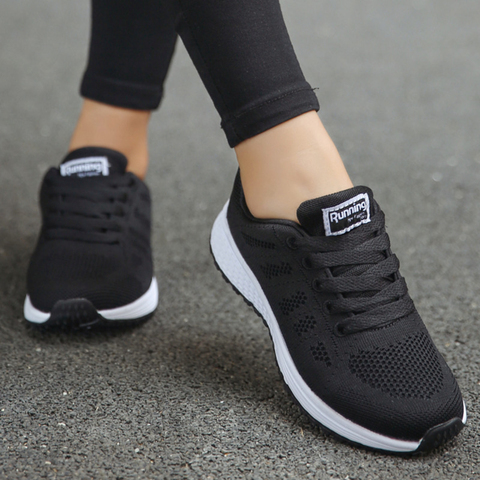 Zapatos de Tenis de mujer moda Tenis Feminino encaje-up zapatos deportivos negros zapatillas de deporte luz redonda correas cruzadas pisos gimnasio al aire libre zapatillas ► Foto 1/6