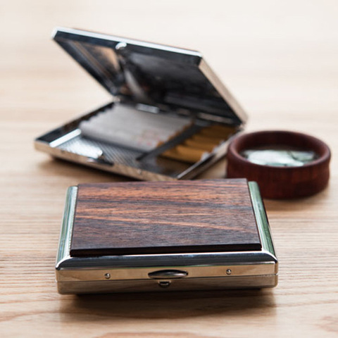 Caja de madera Vintage con estuche de Metal para cigarrillos, contenedor de regalo, soporte para tabaco de Cigarrillos de tamaño normal, 20 Uds. ► Foto 1/4