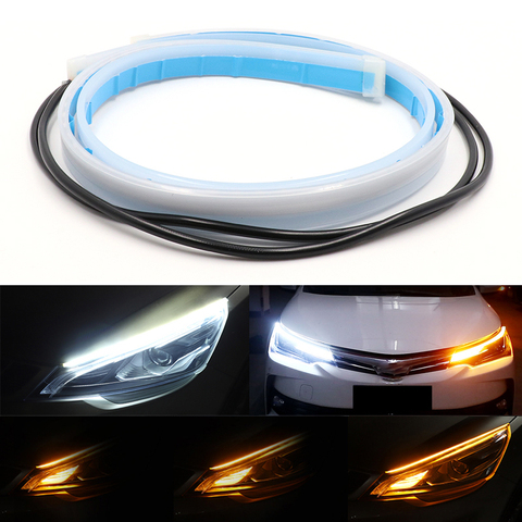 Luces de circulación diurna ultradelgadas para coches, tira de luces de circulación diurna, intermitente, color blanco y amarillo, 2 unidades ► Foto 1/6