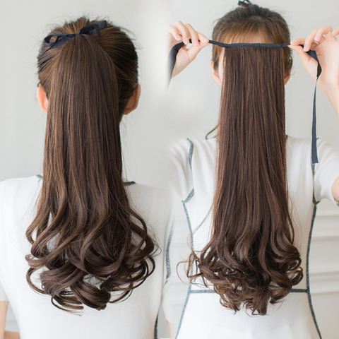 MANWEI-coleta larga para mujer y niña, pelo rizado con Clip en la cola de caballo, con horquillas postizo, extensores de cabello sintético de cola de caballo ► Foto 1/6