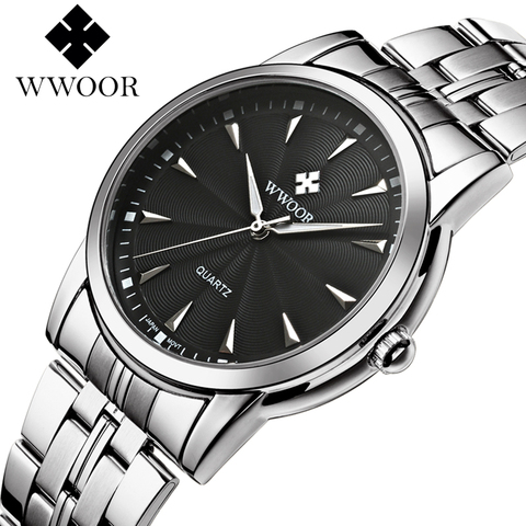 WWOOR-Reloj analógico de acero inoxidable para Hombre, accesorio de pulsera de cuarzo resistente al agua 30M con calendario, complemento masculino de marca de lujo perfecto para negocios ► Foto 1/6