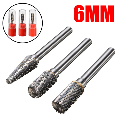 Brocas de corte rotativo de carburo de tungsteno, vástago de 6mm, Herramientas CNC para pulido metalúrgico, amoladora eléctrica, 1/4 