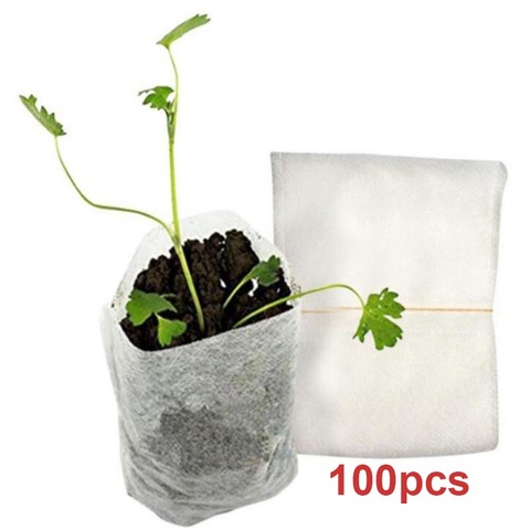 100 Uds jardinería vivero ollas bolsas creciente ollas sembradora de vegetales herramientas jardín crecer plantar bolsas de 8*10cm Degradable ► Foto 1/6