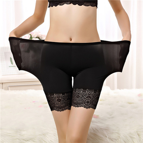 Ropa interior sin costuras, pantalones cortos de seguridad de algodón suave para mujer, calzoncillos negros sexis de encaje para mujer, bragas cortas de talla grande para mujer faldas cortas mujer verano mallas cortas ► Foto 1/6