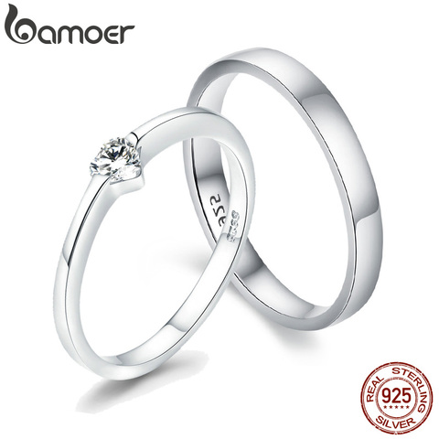 BAMOER-Conjunto de anillos de plata de ley 925 sencillos y clásicos para mujer, sortija de compromiso de amor, joyería de boda, anillo pequeño minimalista ► Foto 1/6