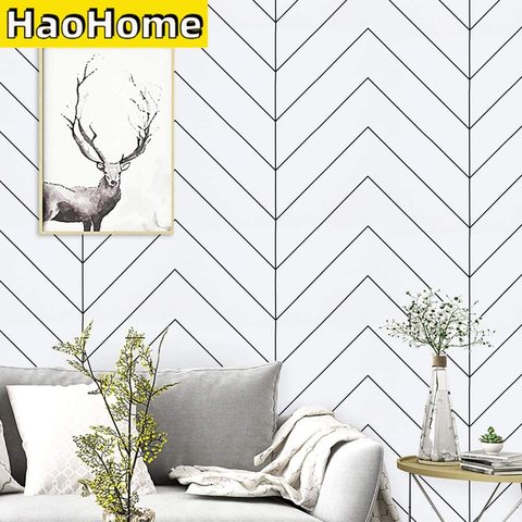 HaoHome-papel tapiz de rayas de contacto geométricas para Papel negro, papel tapiz moderno autoadhesivo extraíble, color blanco y negro ► Foto 1/6