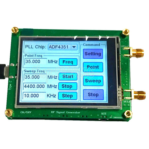 Fuente de señal RF con pantalla completamente táctil, 137,5-4400M/35-4400M, ADF4350/ADF4351, generador de señal, punto de frecuencia, barrido, PC Controller ► Foto 1/4