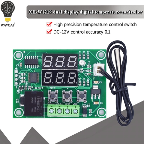 XH-W1219 DC12V de doble LED termostato con pantalla Digital controlador de temperatura interruptor regulador de relé de Control de Sensor NTC para ► Foto 1/6