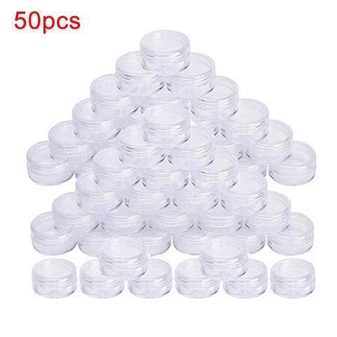 50 unids/set 5g de plástico cremas maquillaje vacía transparente tarro cosmético botella de almacenamiento caja organizador contenedor artículo de hogar ► Foto 1/6