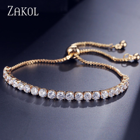 ZAKOL moda Zirconia cúbica tenis pulsera ajustable brazalete para mujeres claro corte redondo cristal boda joyería FSBP144 ► Foto 1/6