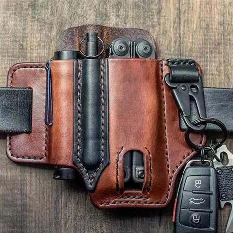 Funda de cuero para Leatherman, funda multiherramienta EDC, Organizador de bolsillo con soporte para llave para cinturón y linterna, herramienta para acampar al aire libre ► Foto 1/6