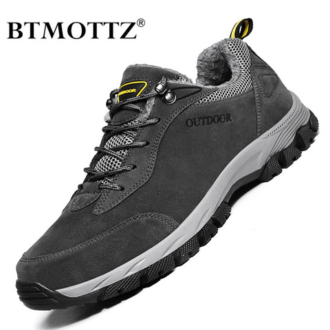 Botines de Cuero de invierno para hombre, zapatos informales para exteriores, impermeables, Botas de senderismo, calzado militar cálido para nieve ► Foto 1/6