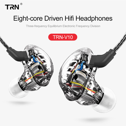 TRN-auriculares intrauditivos híbridos V10 2DD 2BA para DJ, cascos deportivos HIFI Monito para correr, con 2 pines, desmontables, V90, BA5 y T3 ► Foto 1/6