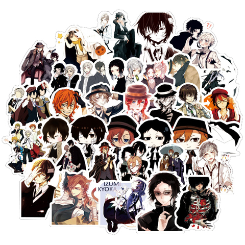 Bungo Stray Dogs-pegatinas adhesivas de PVC para niños, 50 Uds., pegatinas de grafiti, maletas, equipaje, guitarra, coche, impermeable, juguetes F5 ► Foto 1/4