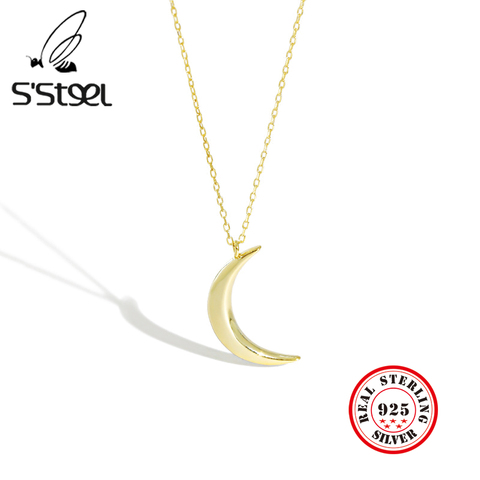 S'STEEL Moon-Collar de Plata de ley 925 para mujer, Colgante largo de moda minimalista coreana, collar de Plata 925, joyería ► Foto 1/6