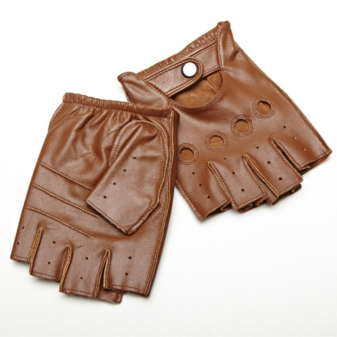 Guantes de piel de oveja Retro cuero genuino guantes sin dedos conducción ciclismo Motocicleta sin forro medio dedo guantes ► Foto 1/6