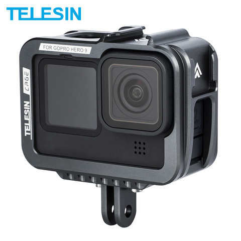 TELESIN-carcasa de marco de aleación de aluminio para Gopro Hero 9, jaula negra con zapata Dual Clod, antigolpes para cámara negra GoPro Hero 9 8 ► Foto 1/6