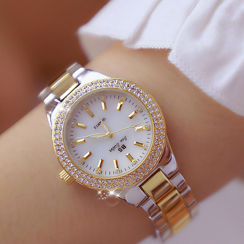 Marca de lujo reloj de cristal para mujer reloj de vestir para mujer relojes de cuarzo de oro rosa de moda de diamantes relojes de pulsera de acero inoxidable para mujer ► Foto 1/6