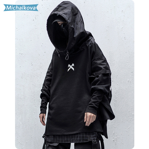 Ropa informal japonesa para hombre, sudaderas con capucha bordada de Hip Hop, jersey de retazos, ropa falsa de dos Darkwear, Tops, ropa de Techwear, sudaderas con capucha michalova ► Foto 1/6