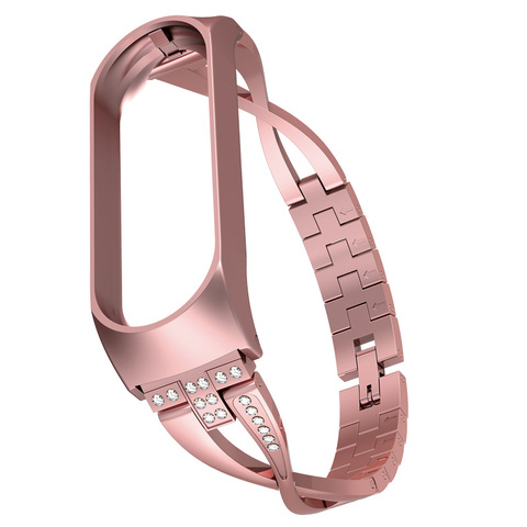 Pulsera de acero inoxidable con diamantes para Xiaomi Band 3, 4, 5, 6, repuesto, oro rosa ► Foto 1/6