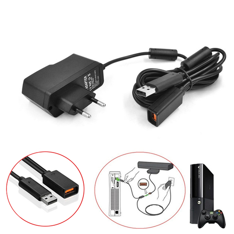 Fuente de alimentación de 110V-240V de CA negra, adaptador de enchufe de la UE y los EE. UU., cargador de carga USB para Microsoft Xbox 360, Sensor Kinect, adaptador de 7,5 pies ► Foto 1/6