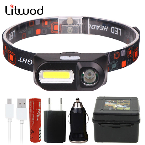Mini linterna faro LED COB para cabeza linterna recargable USB 18650 linterna para correr de noche ► Foto 1/6