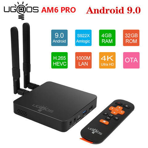 Ugoos AM6 PRO Android 9,0 Amlogic S922X Dispositivo de TV inteligente 4GB 32GB 2,4G 5G WiFi de doble banda BT 5,0 del AM6 más caja rápido tvbox gran oferta ► Foto 1/6