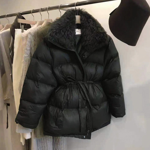 Chaqueta de moda occidental para mujer, abrigo de cintura Ajustable con Cuello de piel de oveja, pequeño y grueso, plumón de pato blanco, novedad de invierno 2022 ► Foto 1/5