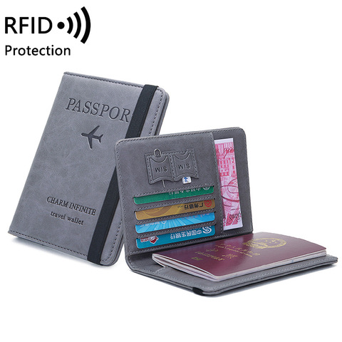 Funda de pasaporte de cuero con bloqueo RFID para hombre y mujer, protector de pasaporte de viaje para todo el mundo ► Foto 1/6