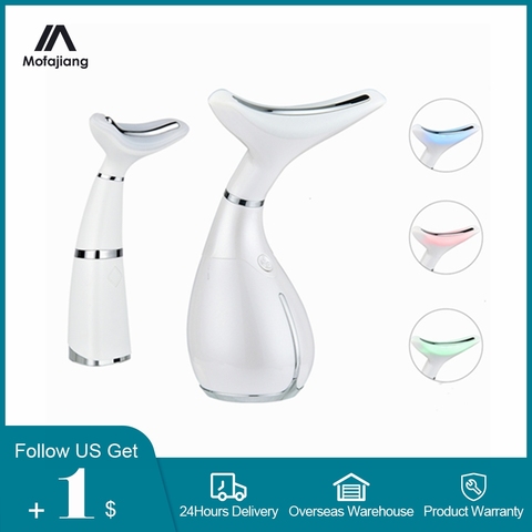 Terapia de fotones LED para masaje de cuello, máquina masajeadora de belleza con vibración sónica para estiramiento facial, antiarrugas y estiramiento de la piel ► Foto 1/6