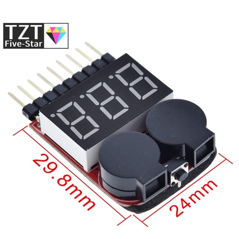 Probador de voltaje de batería Lipo TZT F00872 voltímetro verificador indicador Dual altavoz 1S-8S alarma de vibración de bajo voltaje 2 en 1 2S 3S 4S 8S ► Foto 1/6