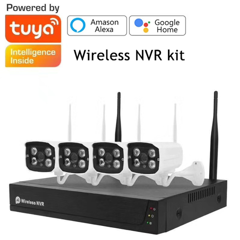 Kit de vigilancia Smart Life con WIFI para el hogar, Monitor de sistema CCTV NVR, cámara de seguridad impermeable con Google Home y Alexa, 4 canales, 1080P ► Foto 1/6