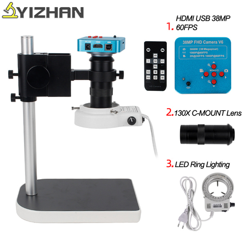 YIZHAN 38MP HDMI microscopio Digital para electrónica Industrial Microscopio de vídeo Digital cámara de soldadura 130X C montaje de lente de luz ► Foto 1/6