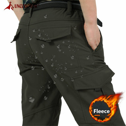 Pantalones elásticos de carga cálidos y gruesos para hombre, pantalones militares de lana de estilo militar SoftShell, pantalones tácticos impermeables para hombre ► Foto 1/6