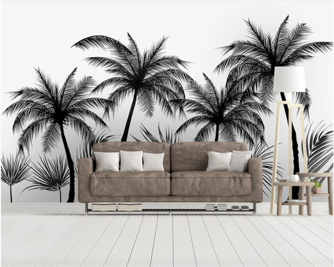 Papel tapiz personalizado para pared, Fondo de TV de estilo europeo, árbol de coco, selva tropical, blanco y negro, para paredes, 3 d ► Foto 1/4