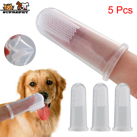 SUPREPET-cepillo dental para perro, 5 uds., de silicona suave, no daña, cepillo de dientes para mascota, cepillo dental para perro, suministros para mascotas ► Foto 1/6