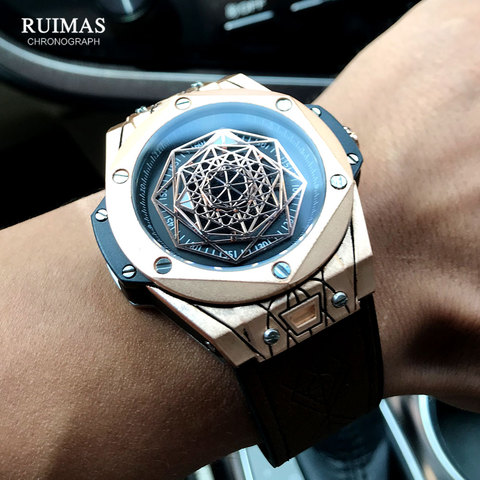 RUIMAS-relojes deportivos militares para hombre, reloj de pulsera con Correa de cuero de lujo, a la moda ► Foto 1/6
