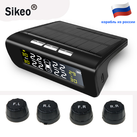 Sistema de Monitoreo de presión de neumáticos de coche, dispositivo inalámbrico de energía Solar, TPMS, pantalla LED con 4 sensores integrados o externos ► Foto 1/6